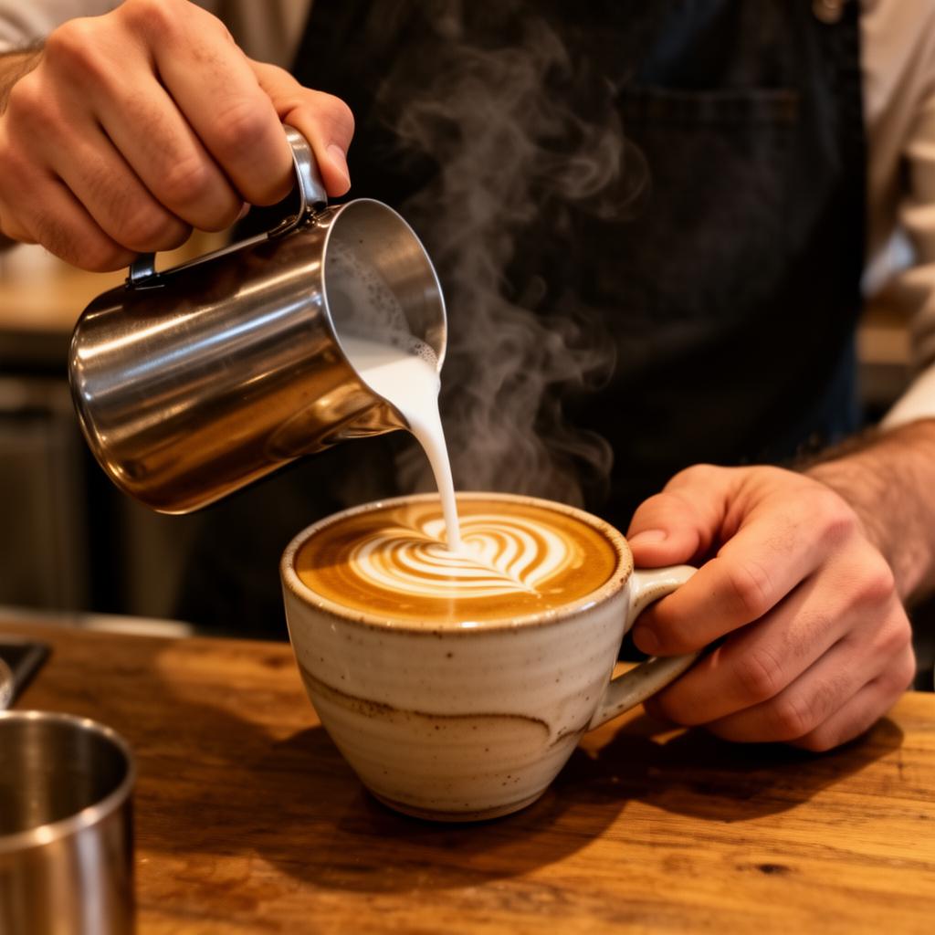 Barista pouring rosetta